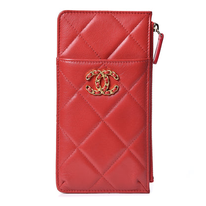Chanel Shiny Goatskin Quilted 19 Flat Wallet Pouch Red 1 of 9