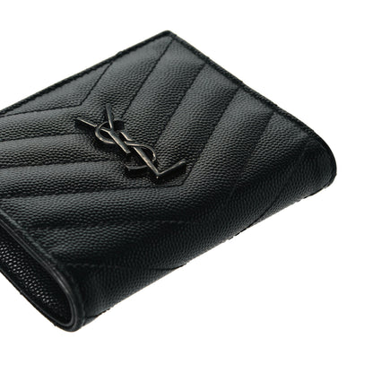 Saint Laurent Grain De Poudre Matelasse Chevron Monogram Zipped Card Case Black 11 of 13