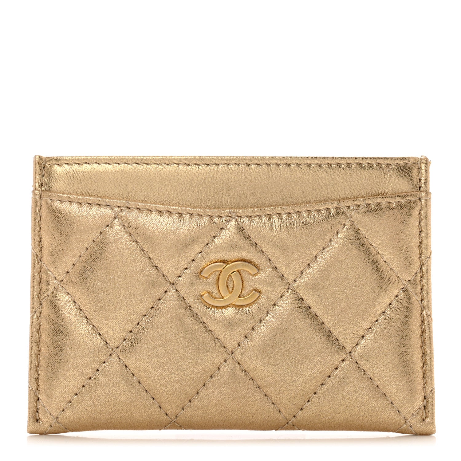 Chanel Metallic Lambskin Quilted CC Card Holder Gold 1 of 9