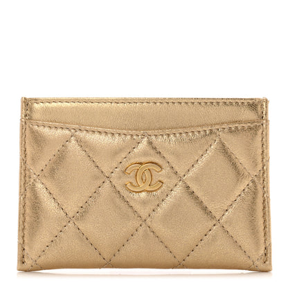 Chanel Metallic Lambskin Quilted CC Card Holder Gold 1 of 9