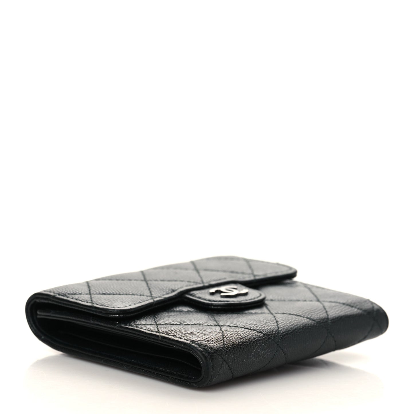 Caviar Quilted Compact Flap Wallet Black