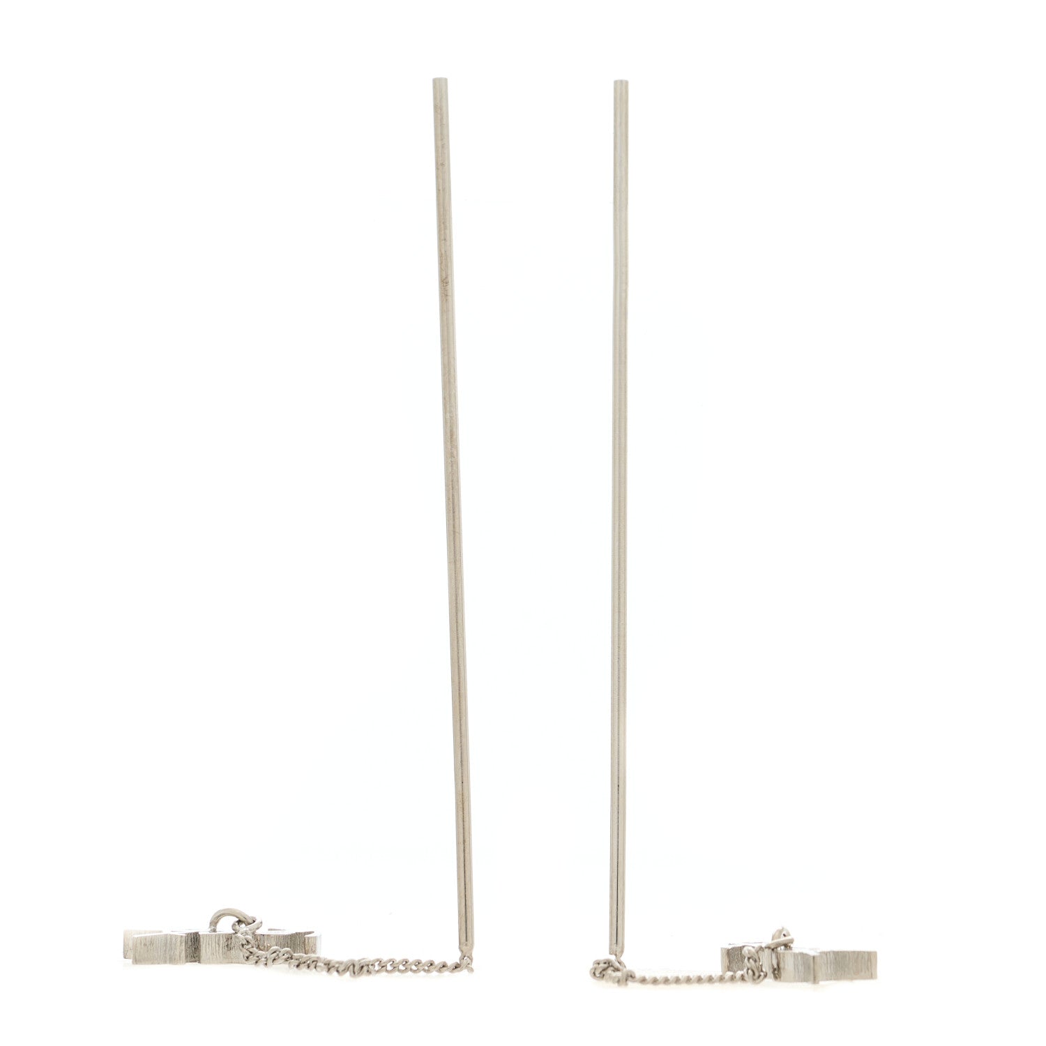 Saint Laurent Metal Monogram Pendant Threader Earrings Silver 3 of 3