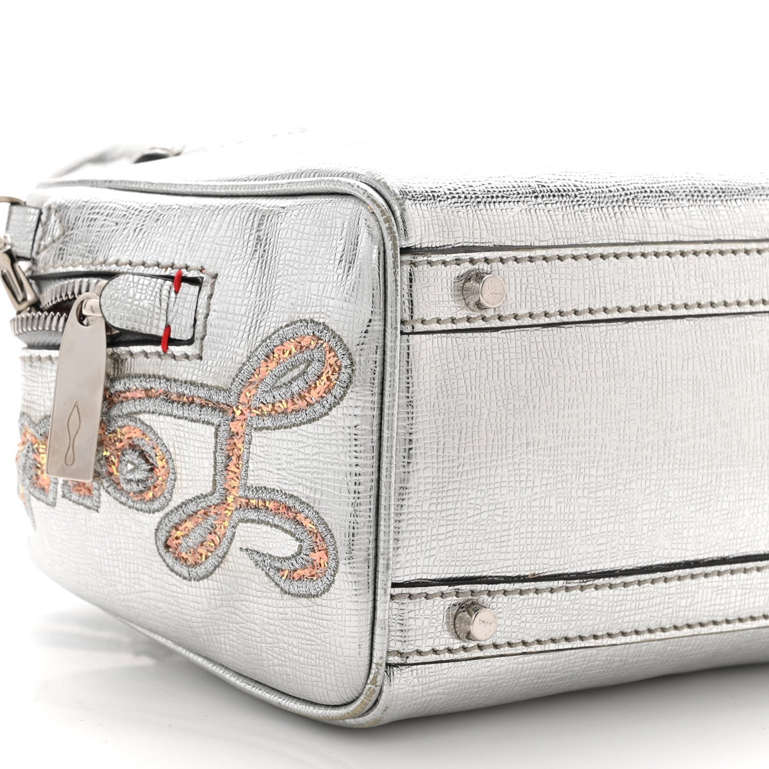 Christian Louboutin Calfskin Paris Nano Collage Marie Jane Tote Silver 9 of 10