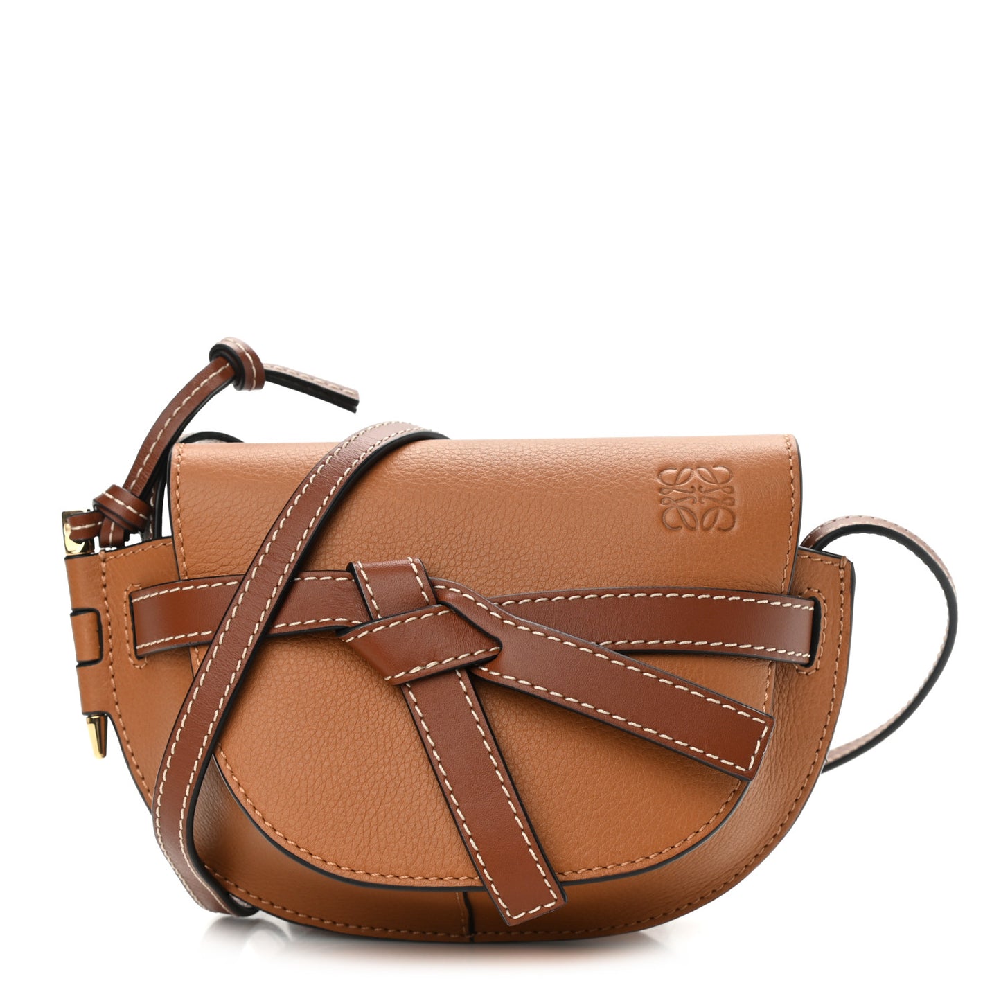 Grained Calfskin Mini Gate Crossbody Bag Caramel Pecan