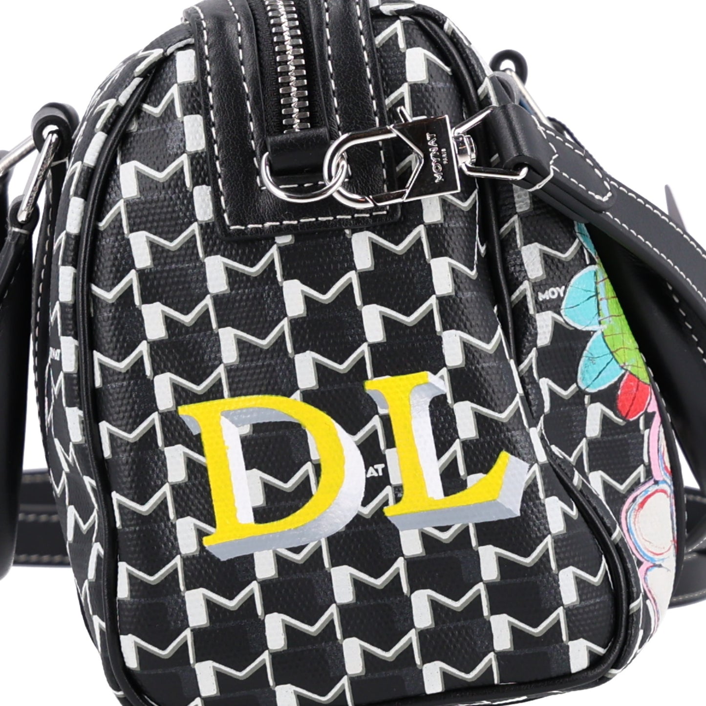 X KASING LUNG Calfskin Canvas M Labubu Boston Bag Black Multicolor