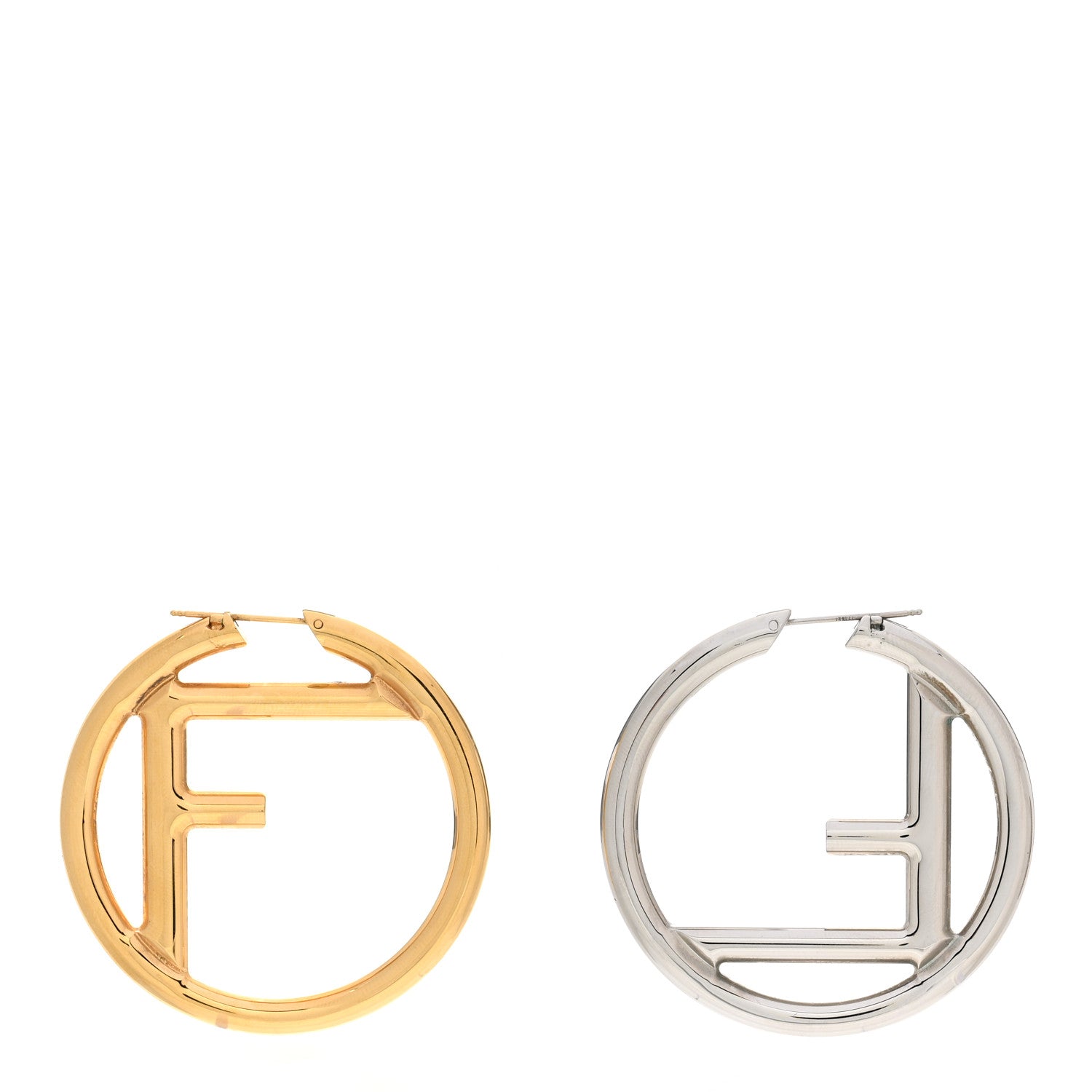 Fendi Metal FF Hoop Earrings Gold Silver 1 of 4