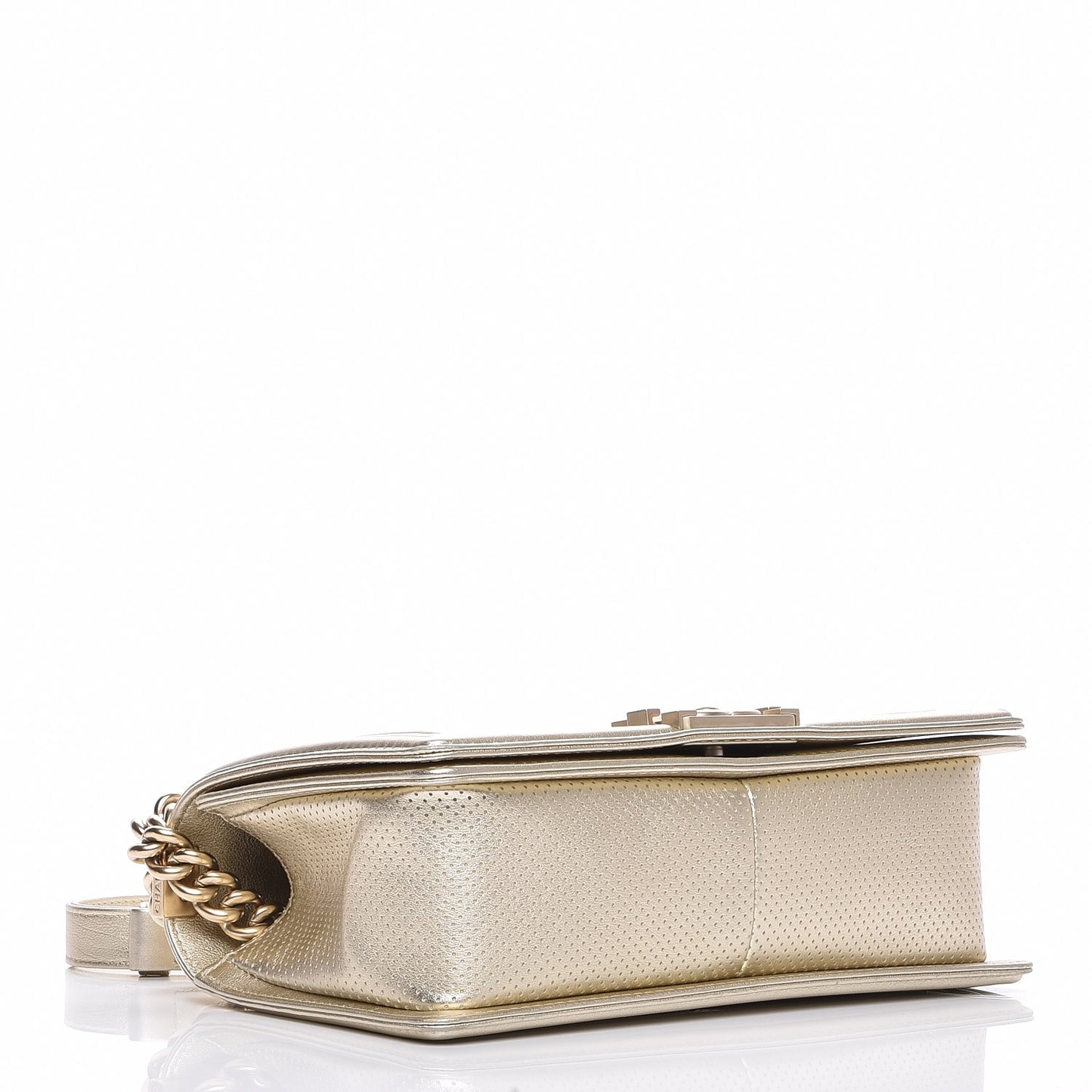 Perforated Lambskin Medium Boy Flap Light Gold