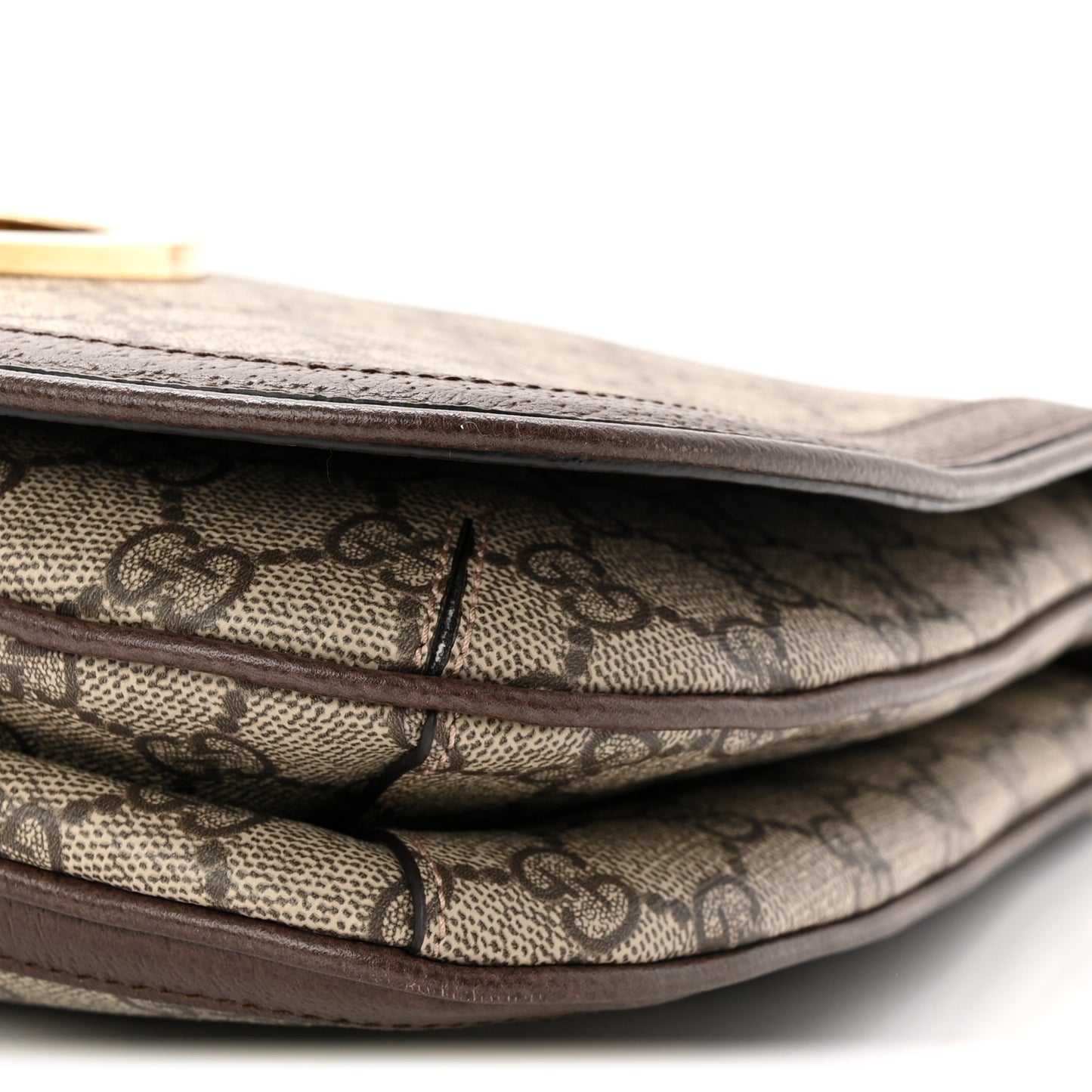 GG Supreme Monogram Textured Dollar Calfskin Web Medium Blondie Top Handle Shoulder Flap Bag Beige Ebony New Acero