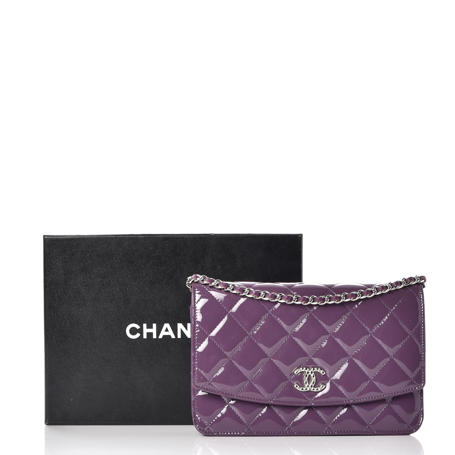Chanel Patent Quilted Brilliant Wallet On Chain WOC Violet 9 of 9