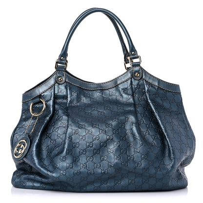 Gucci Metallic Guccissima Large Sukey Tote Blue 1 of 16