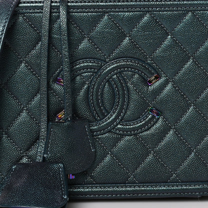 Chanel Iridescent Caviar Quilted Medium CC Filigree Vanity Case Dark Turquoise 8 of 13
