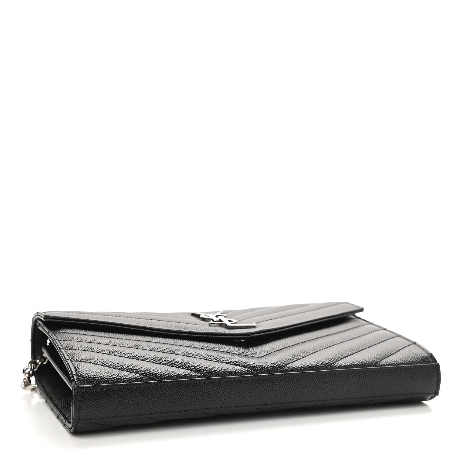 Saint Laurent Grain De Poudre Matelasse Chevron Monogram Chain Wallet Black 3 of 10