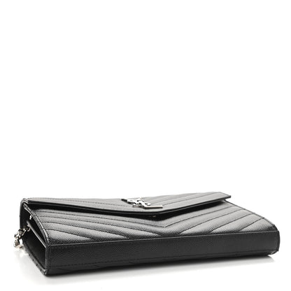Saint Laurent Grain De Poudre Matelasse Chevron Monogram Chain Wallet Black 3 of 10