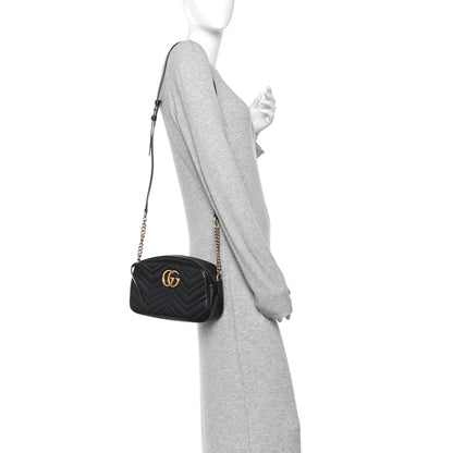 Gucci Calfskin Matelasse Small GG Marmont Chain Shoulder Bag Black 2 of 9