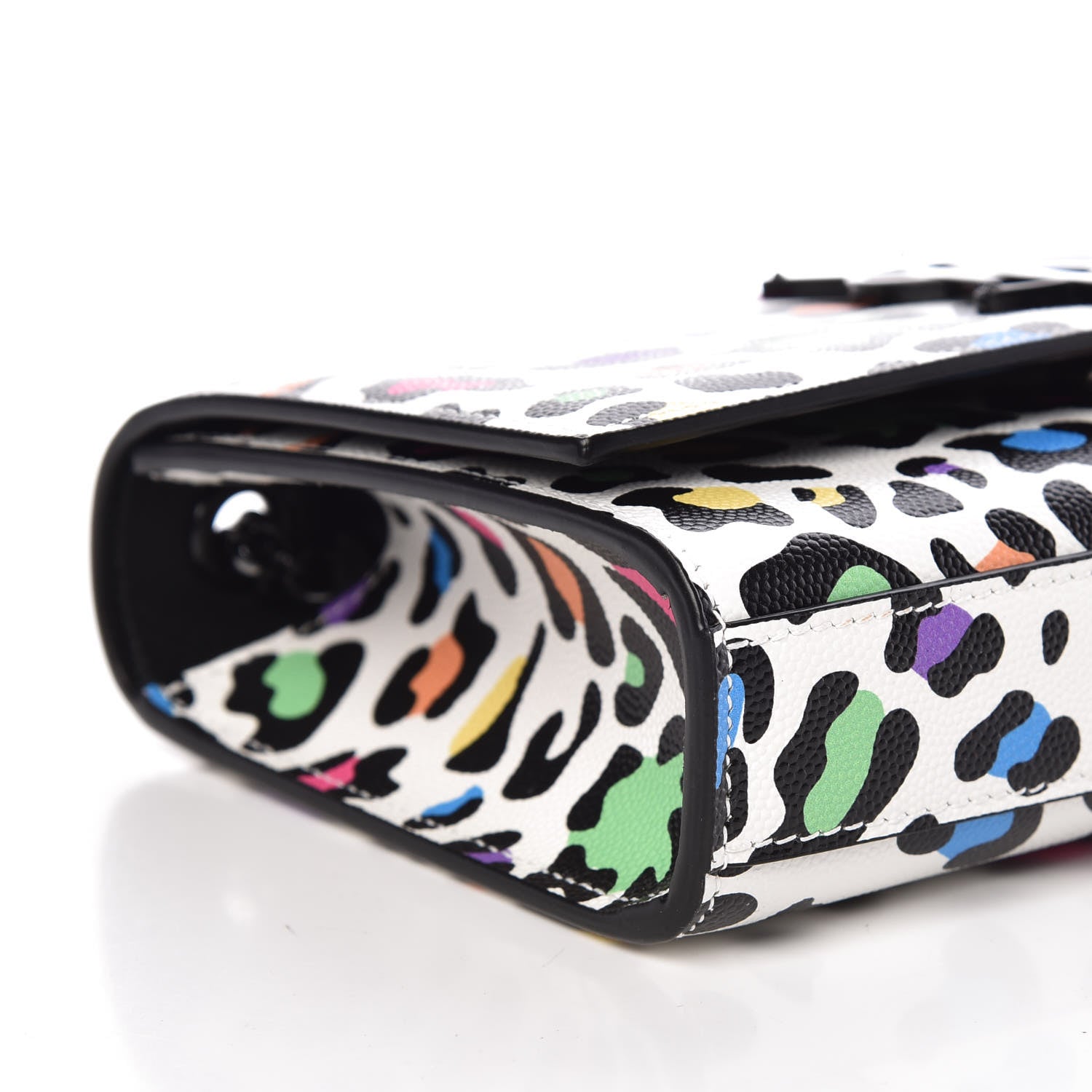 Saint Laurent Grain De Poudre Small Classic Monogram Multicolor Leopard Print Kate Satchel White 7 of 8