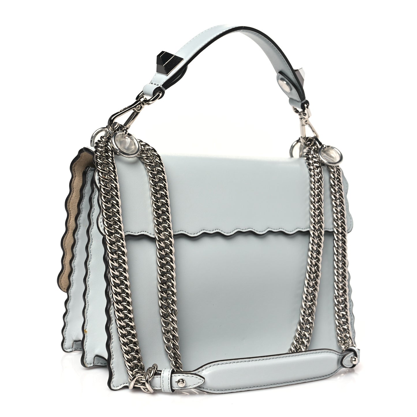 Vitello Liberty Pearl Scalloped Studded Kan I Shoulder Bag Grigio Perla