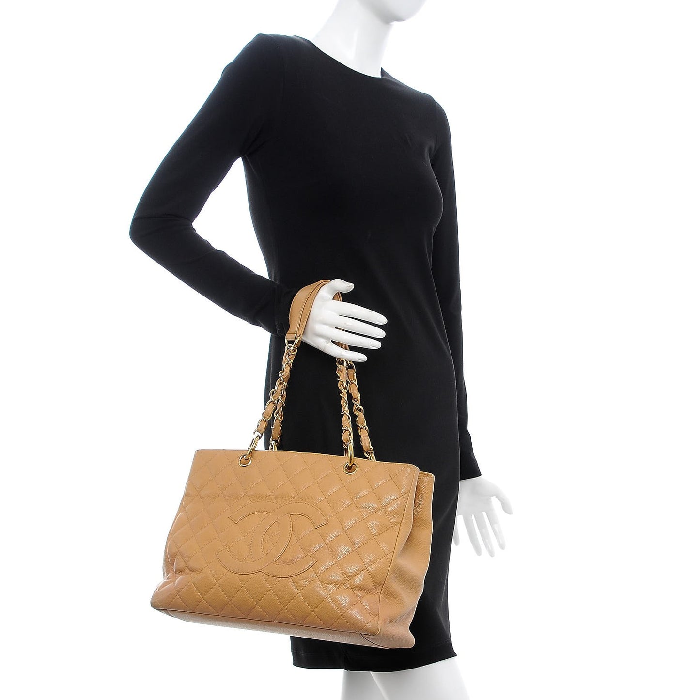 Caviar Quilted Grand Shopping Tote GST Beige