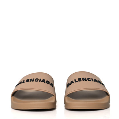 Balenciaga Rubber Logo Mens Pool Slide Sandals 39 Beige Black 2 of 6