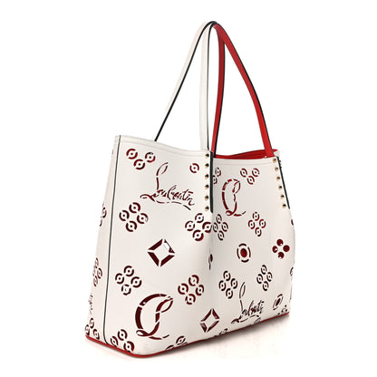 Christian Louboutin Calfskin Loubinthesky Large Perforated Cabarock Spikes Tote Snow 3 of 9