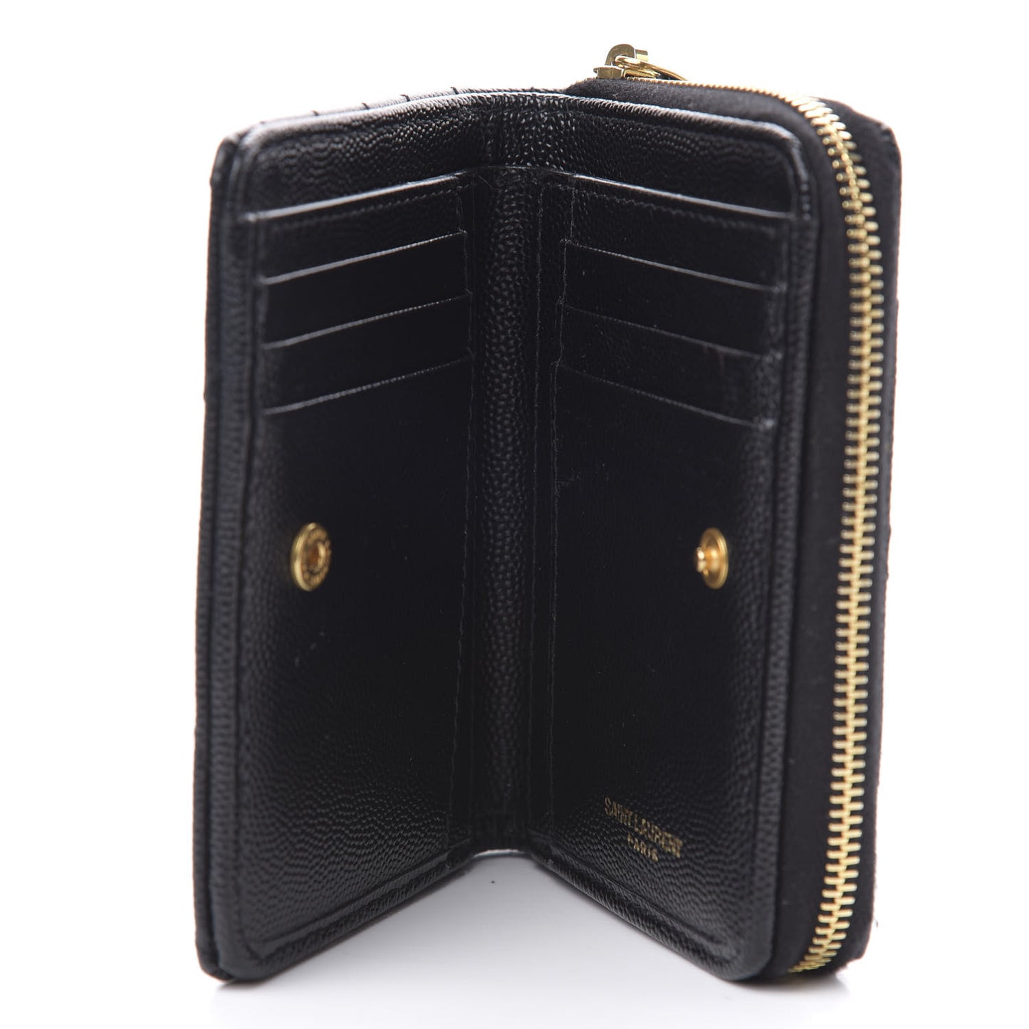 Grain De Poudre Matelasse Chevron Monogram Compact Zip Around Wallet Black
