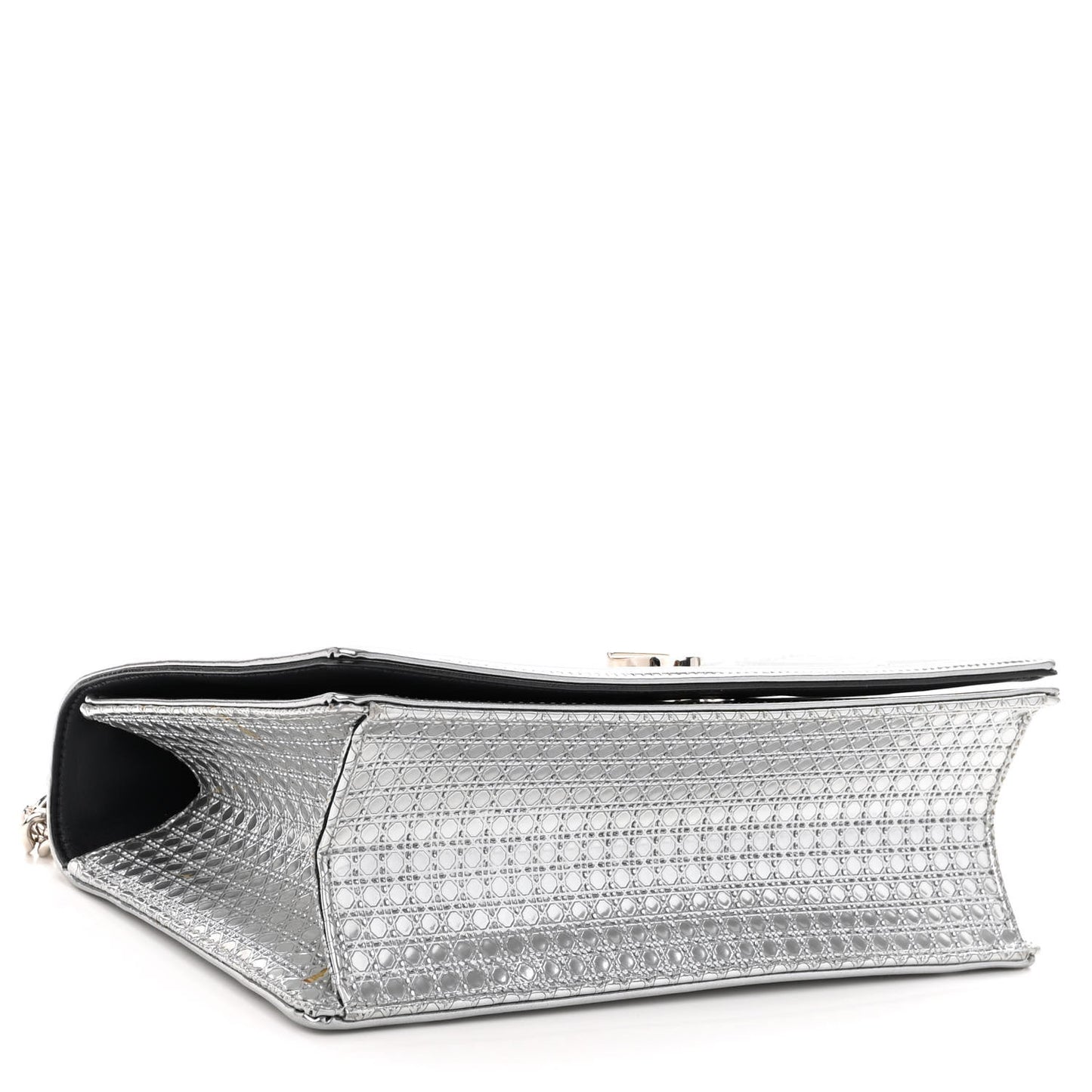 Metallic Patent Micro-Cannage Medium Diorama Flap Bag Silver
