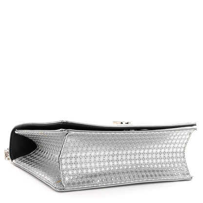 Christian Dior Metallic Patent Micro-Cannage Medium Diorama Flap Bag Silver 4 of 9