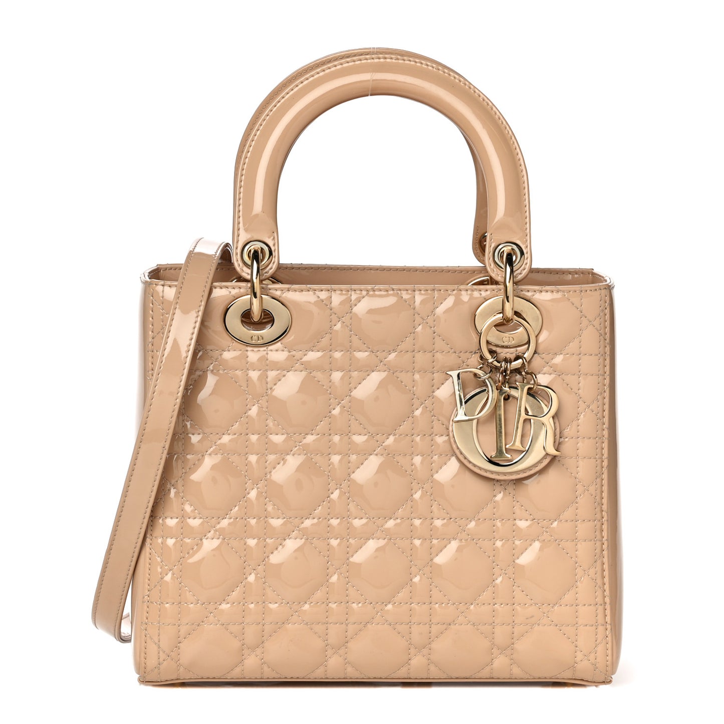 Patent Cannage Medium Lady Dior Beige