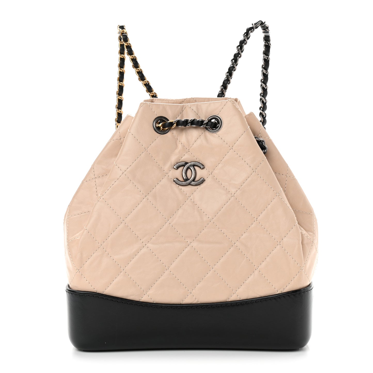 Aged Calfskin Quilted Small Gabrielle Backpack Beige Black