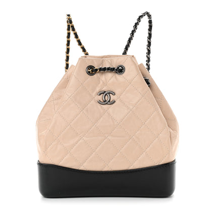 Chanel Aged Calfskin Quilted Small Gabrielle Backpack Beige Black 1 of 14