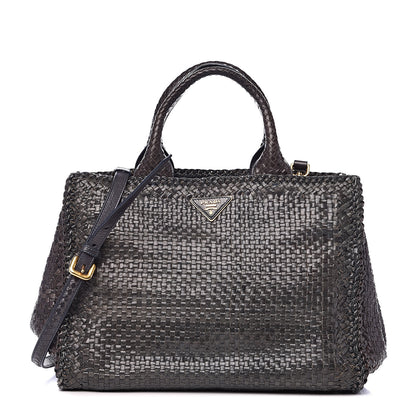 Prada Goatskin Woven Medium Tote Moro 1 of 13