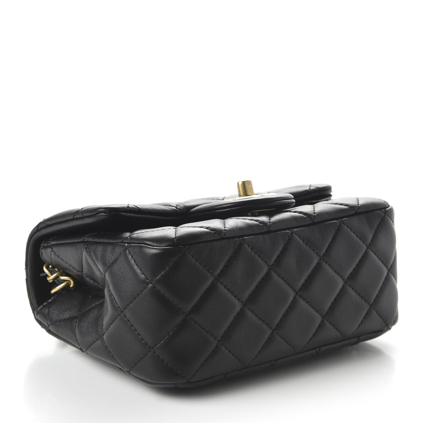 Lambskin Quilted Mini Pearl Crush Flap Black