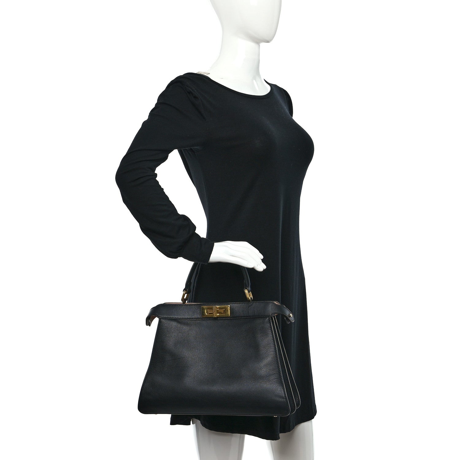 Fendi Vitello Seta Shiny Nappa Medium Peekaboo I SEE U Satchel Black Light Rose 2 of 9