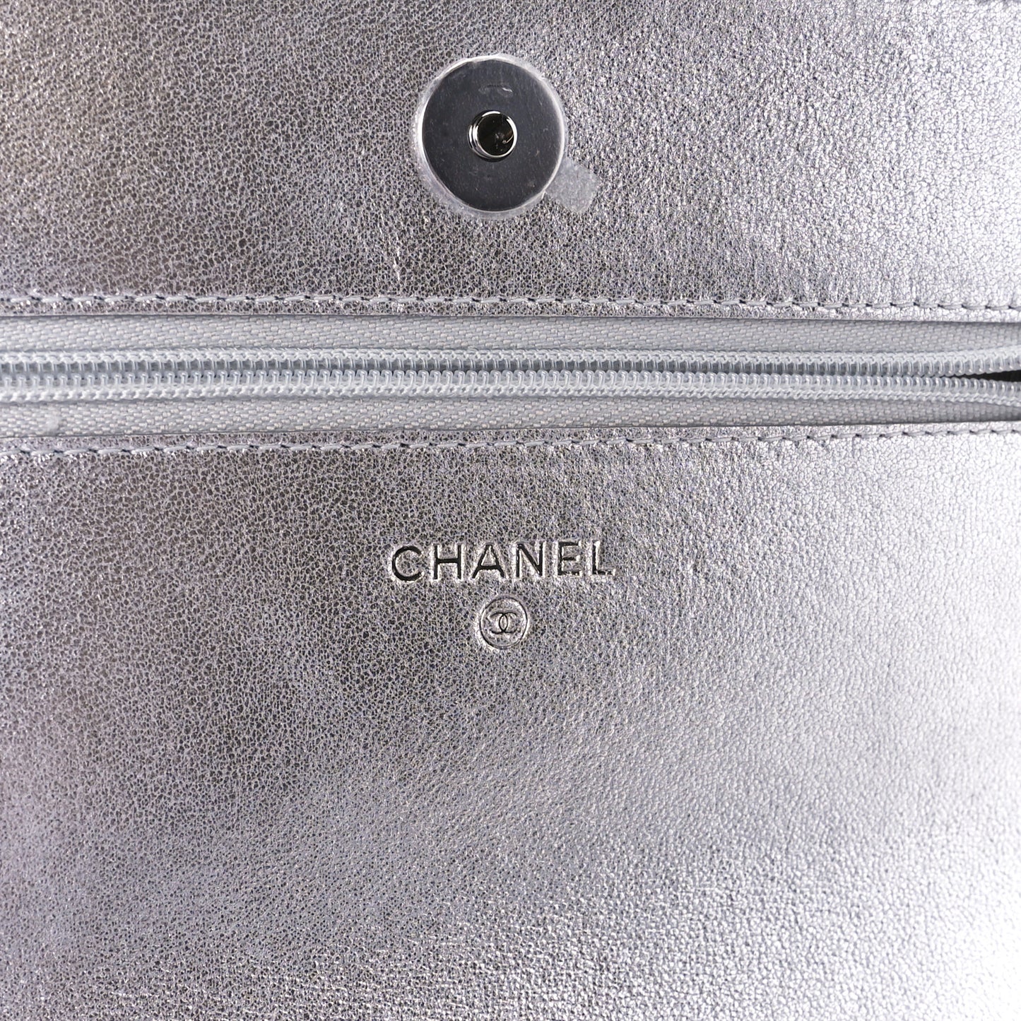 Metallic Lambskin Quilted Wallet On Chain WOC Silver