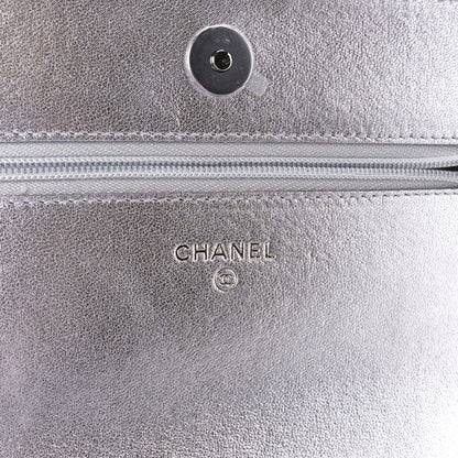 Chanel Metallic Lambskin Quilted Wallet On Chain WOC Silver 5 of 13