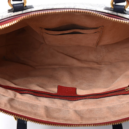 Gucci GG Supreme Monogram Medium Zippered Bucket Tote Beige Blue Hibiscus Red 4 of 11