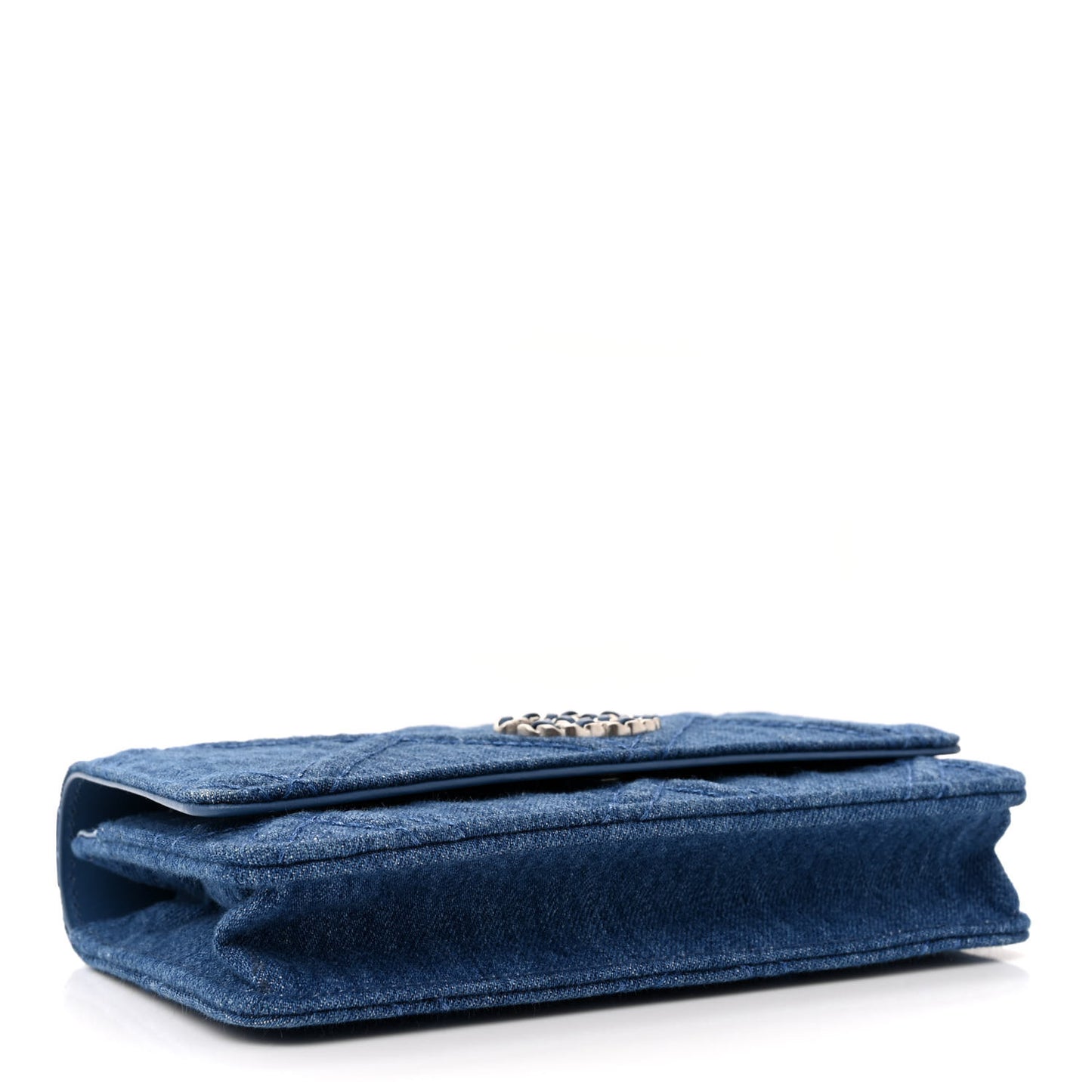 Denim Quilted Chanel 19 Wallet On Chain WOC Blue