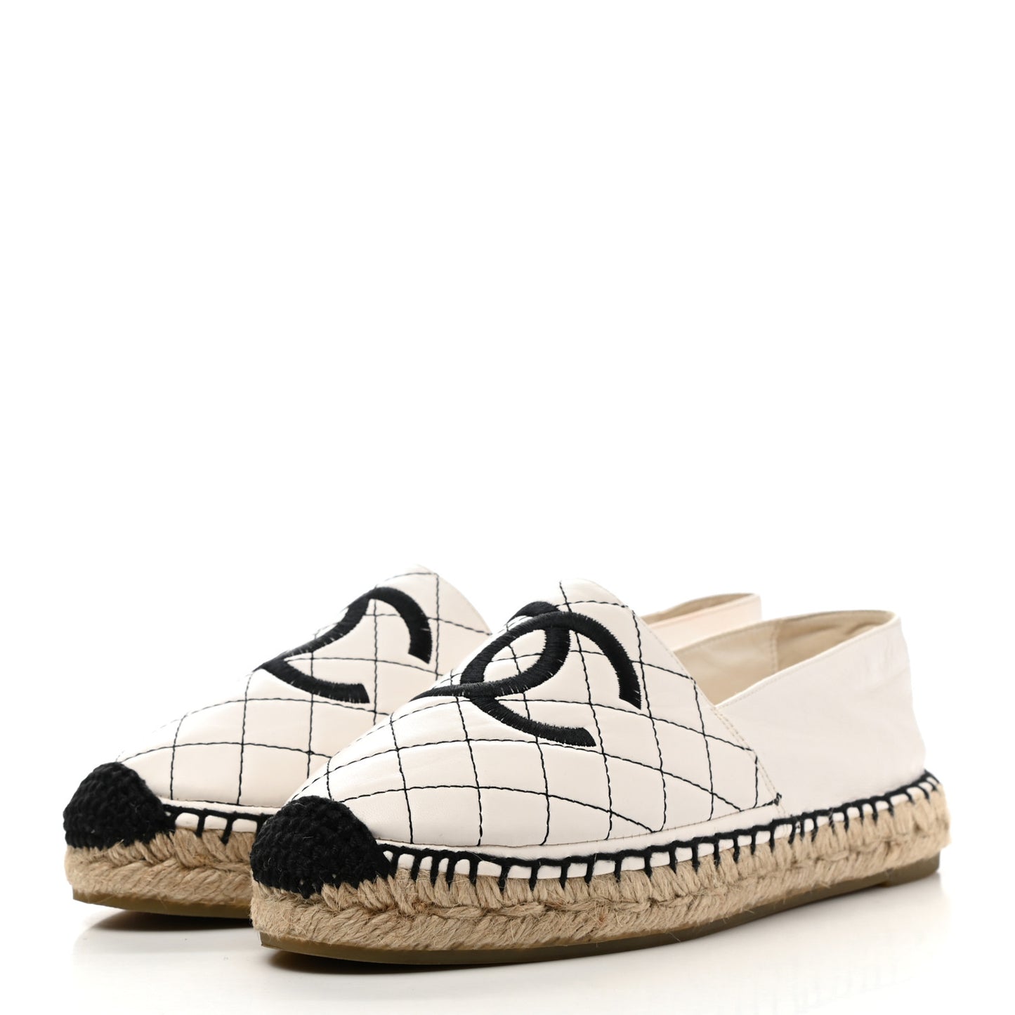 Lambskin Stitched CC Espadrilles 37 White Black