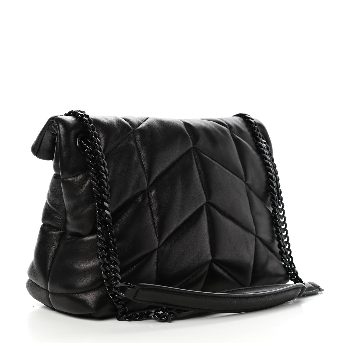 Lambskin Quilted Small Loulou Puffer Monogram Chain Satchel Black