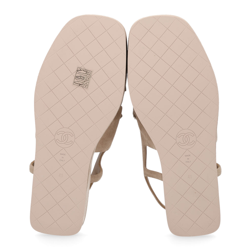 Chanel Suede Calfskin Platform CC Sandals 41 Dark Beige 1996436 ...