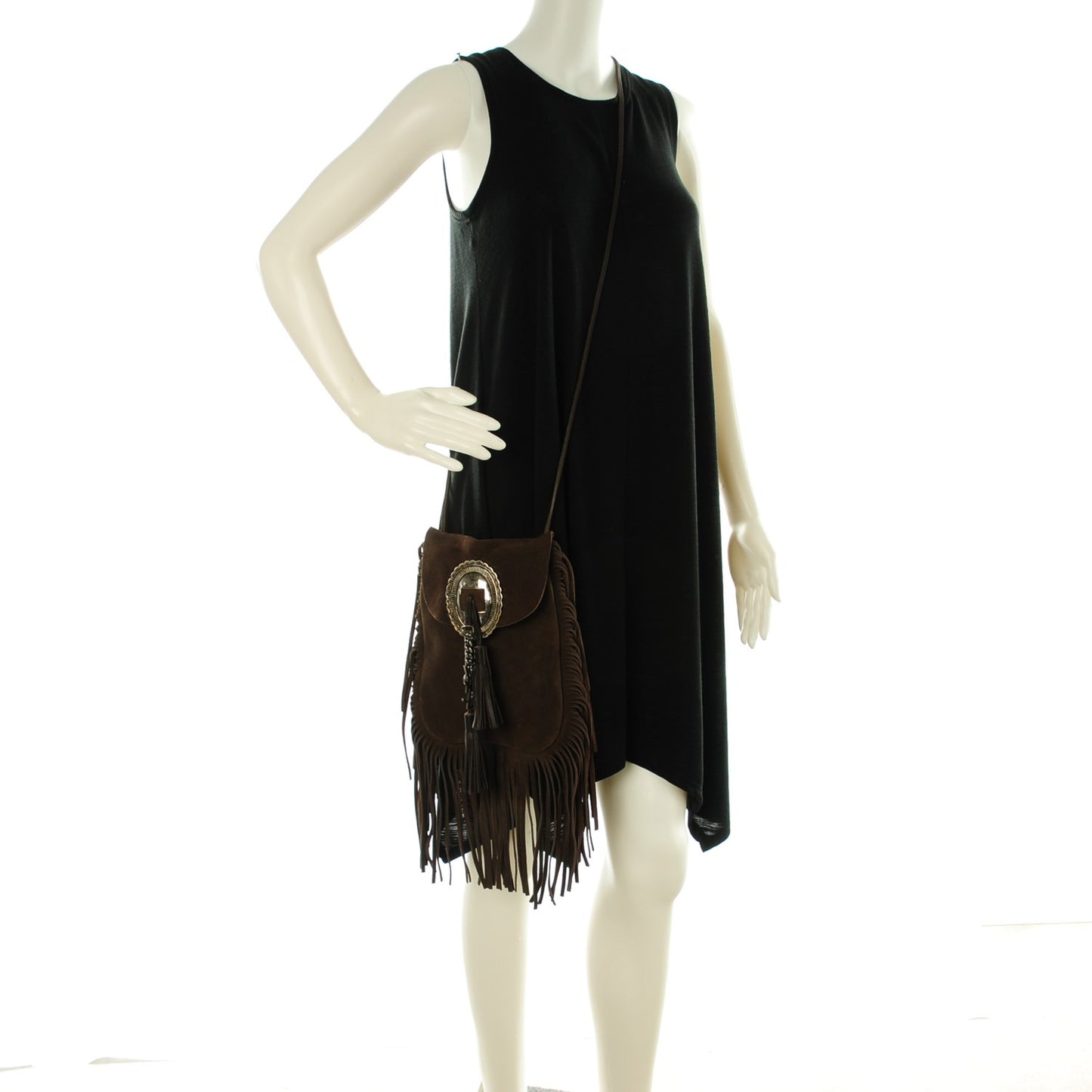 Suede Fringe Flat Anita Crossbody Bag Coffy Marrone