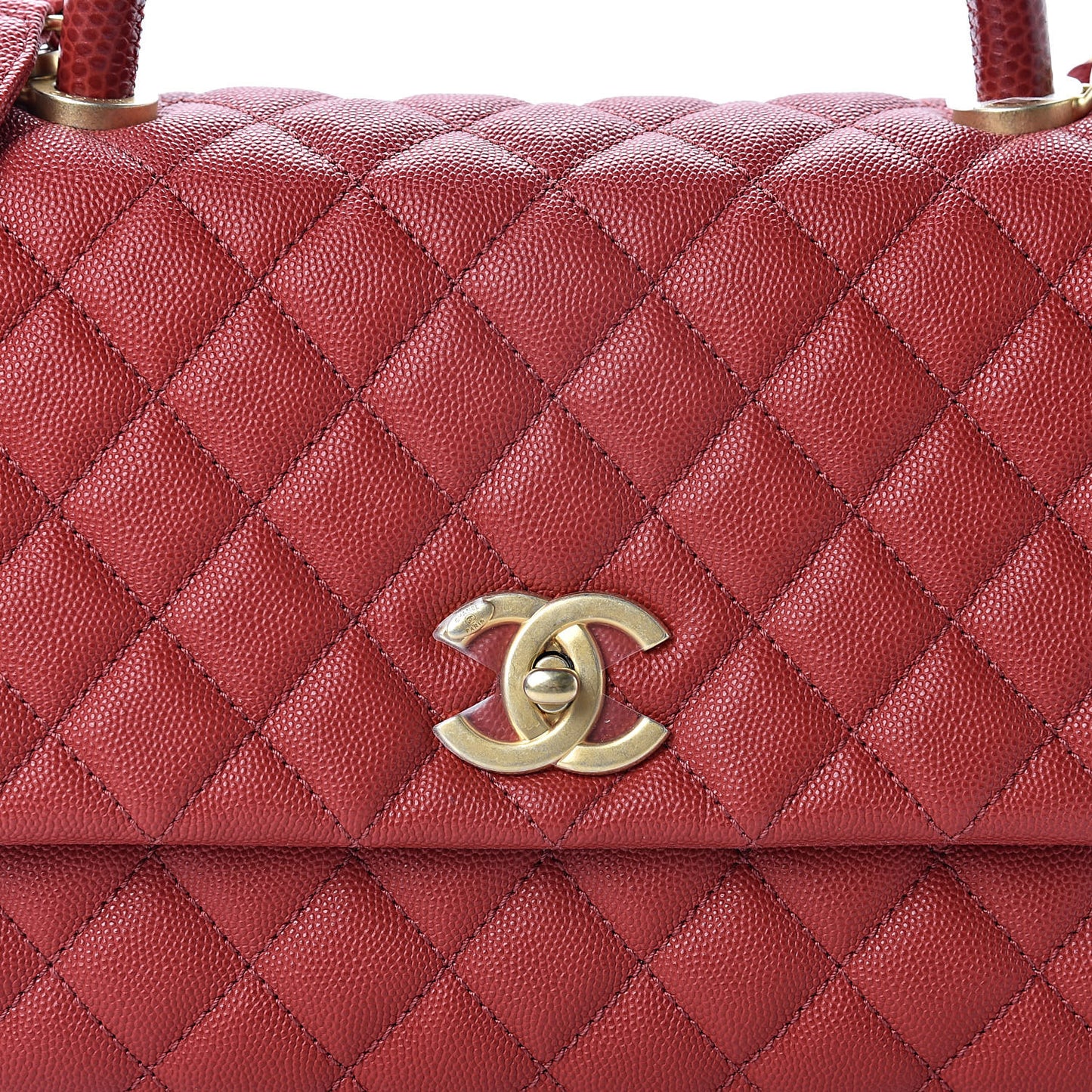 Caviar Lizard Embossed Quilted Small Coco Handle Flap Red