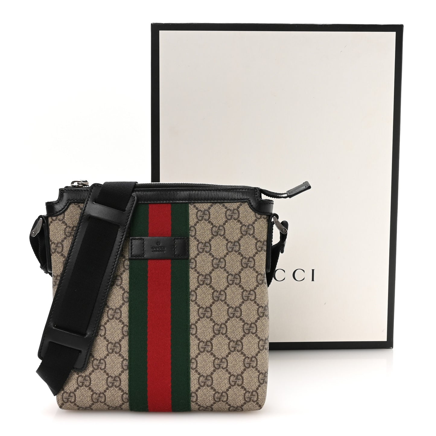 GG Supreme Monogram Web Messenger Bag Black