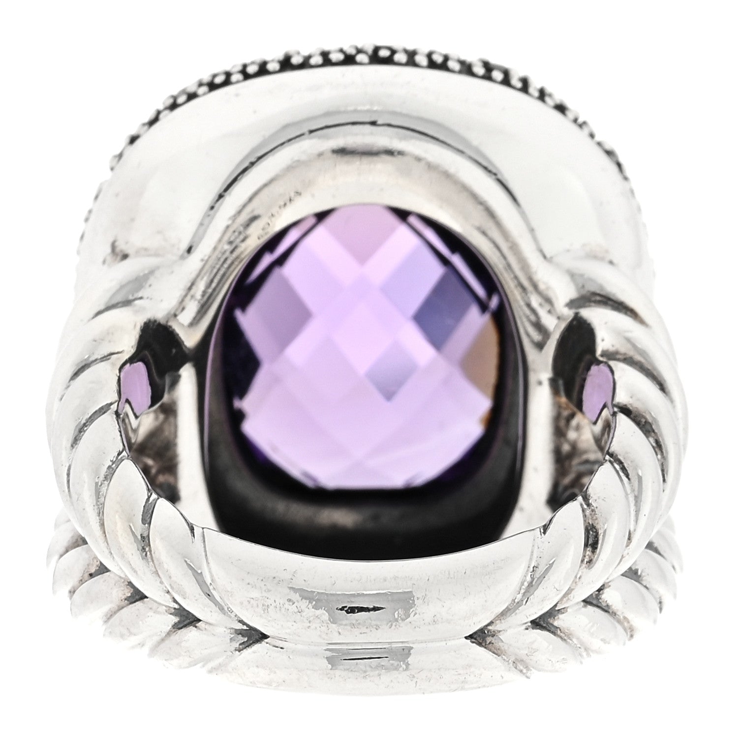David Yurman Sterling Silver Diamond Amethyst 14mm Midnight Melange Ring 52 6 3 of 4