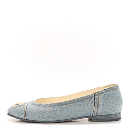 Chanel Denim CC Cap Toe Ballerina Flats 37.5 Light Blue 1 of 10
