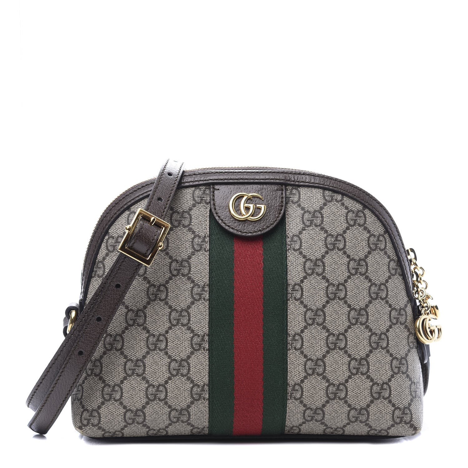 Gucci GG Supreme Monogram Textured Dollar Calfskin Web Small Ophidia Dome Shoulder Bag Beige Ebony New Acero 1 of 11