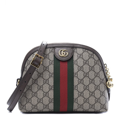 Gucci GG Supreme Monogram Textured Dollar Calfskin Web Small Ophidia Dome Shoulder Bag Beige Ebony New Acero 1 of 11