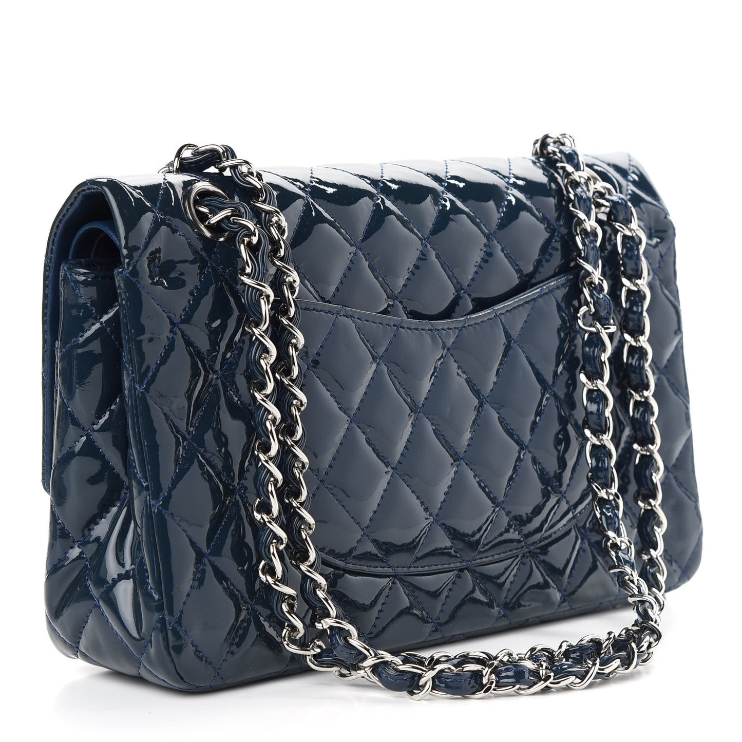 Patent Quilted Medium Double Flap Navy