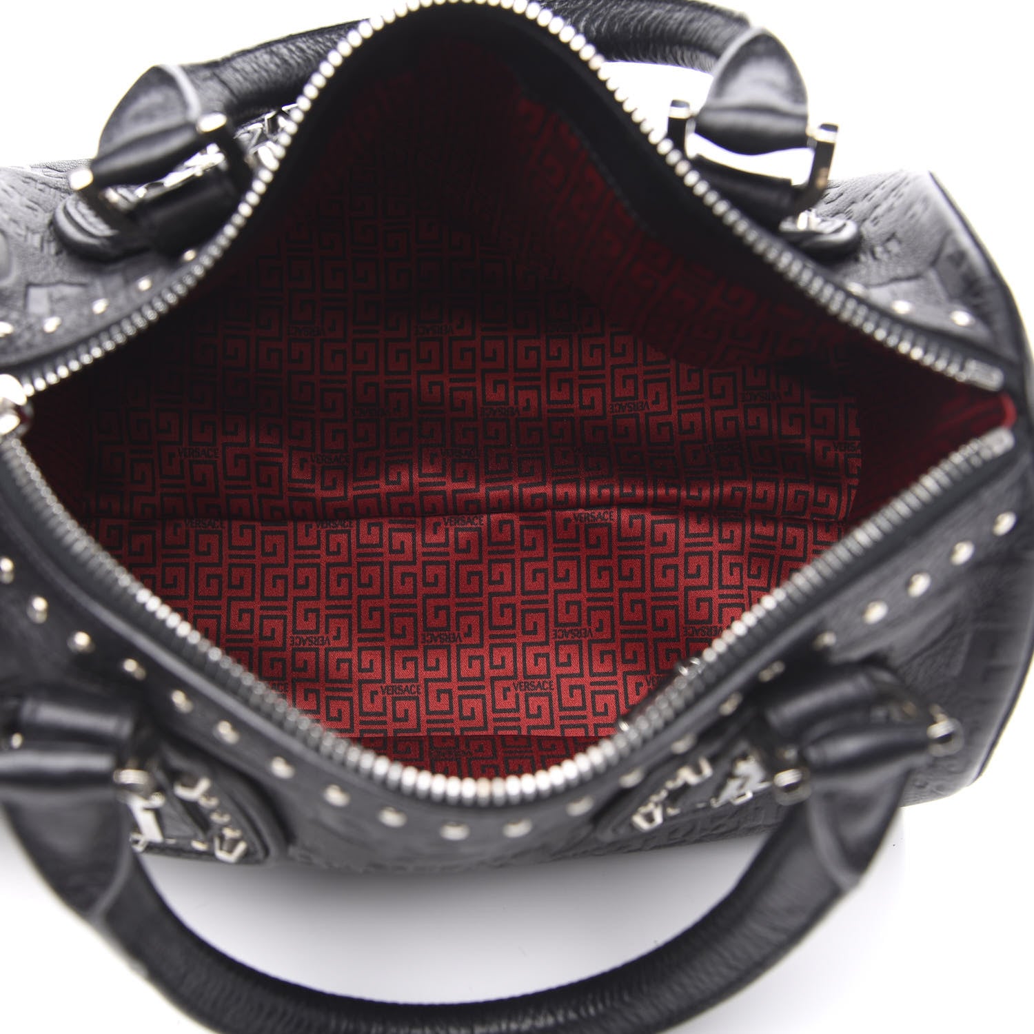 Versace Calfskin Studded Logo Embossed Satchel Black 5 of 9