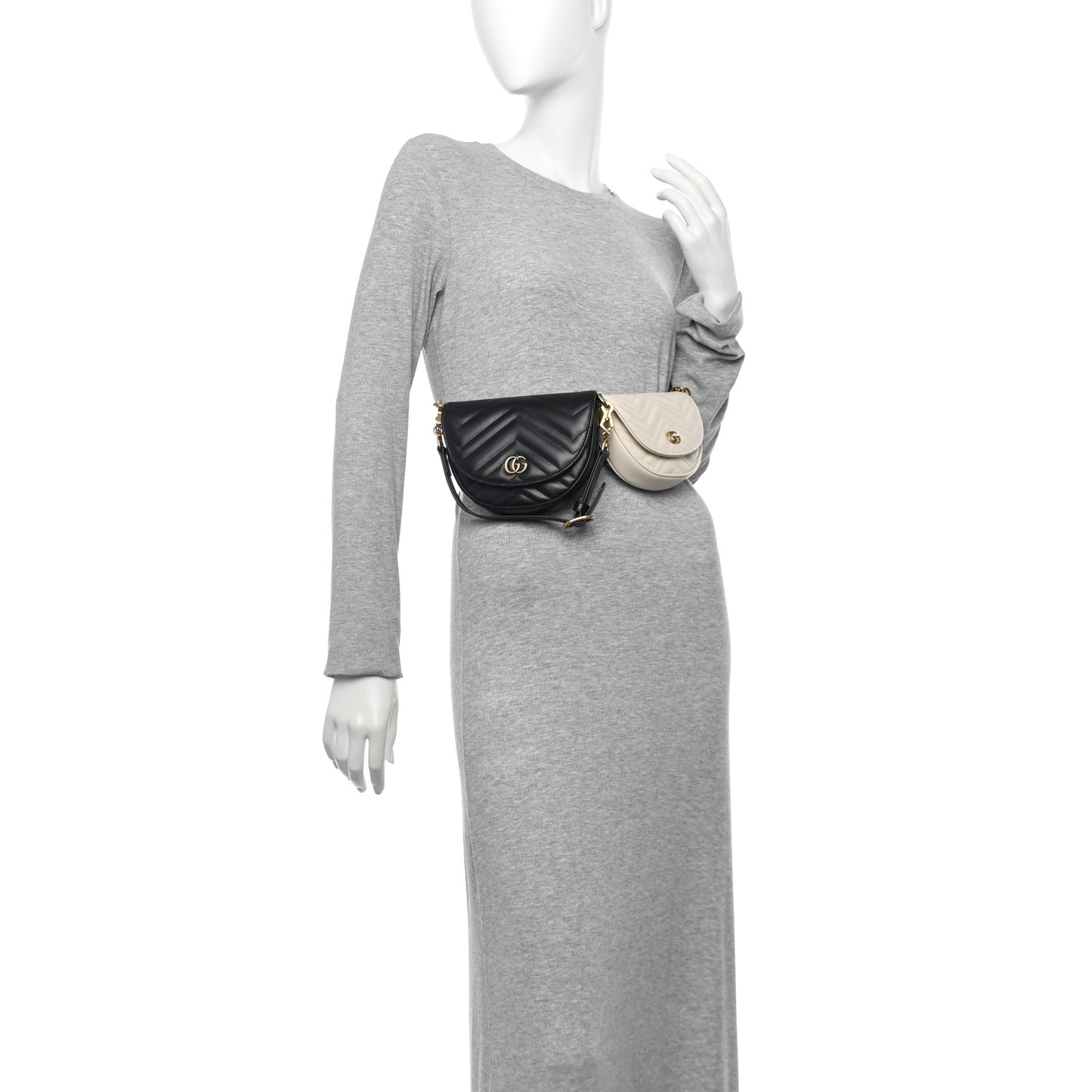 Calfskin Matelasse GG Marmont Belt Bag Set 100 40 Black Mystic White