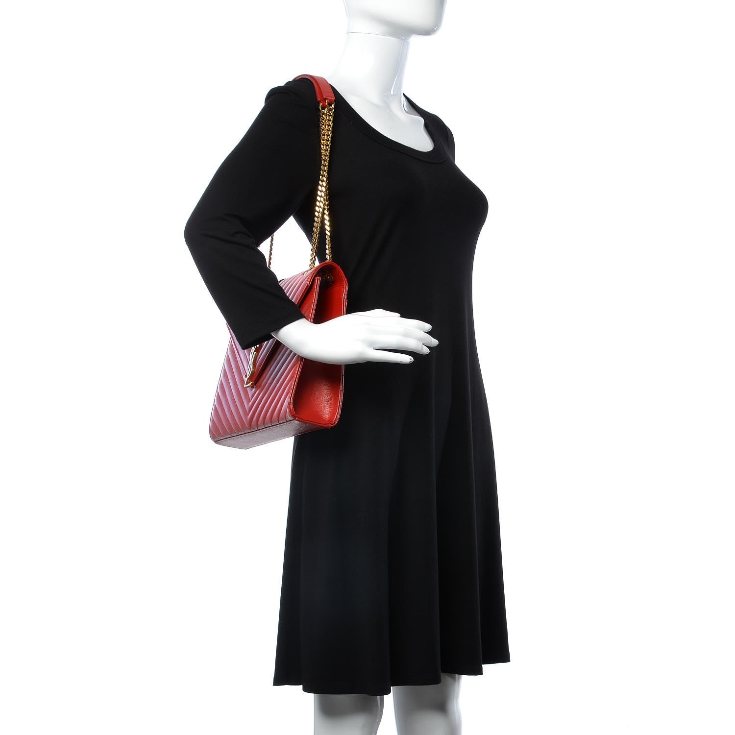Saint Laurent Grain De Poudre Matelasse Chevron Large Monogram Satchel Lipstick Red 2 of 9